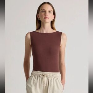 Quince Sleeveless Jersey Boat Neck Tank Cocoa Brown size XS